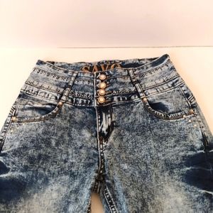 Savo Los Angeles Gold Rhinestone Stud Zip Pockets Jeans sz 11/12